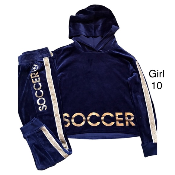 Justice Active Girl’s Blue/Gold Velour Soccer 2 Piece Set Size 10. Bundle & save - Picture 1 of 7